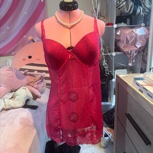 Sheer Hot Pink Lace Chemise Slip with Underwire Cups